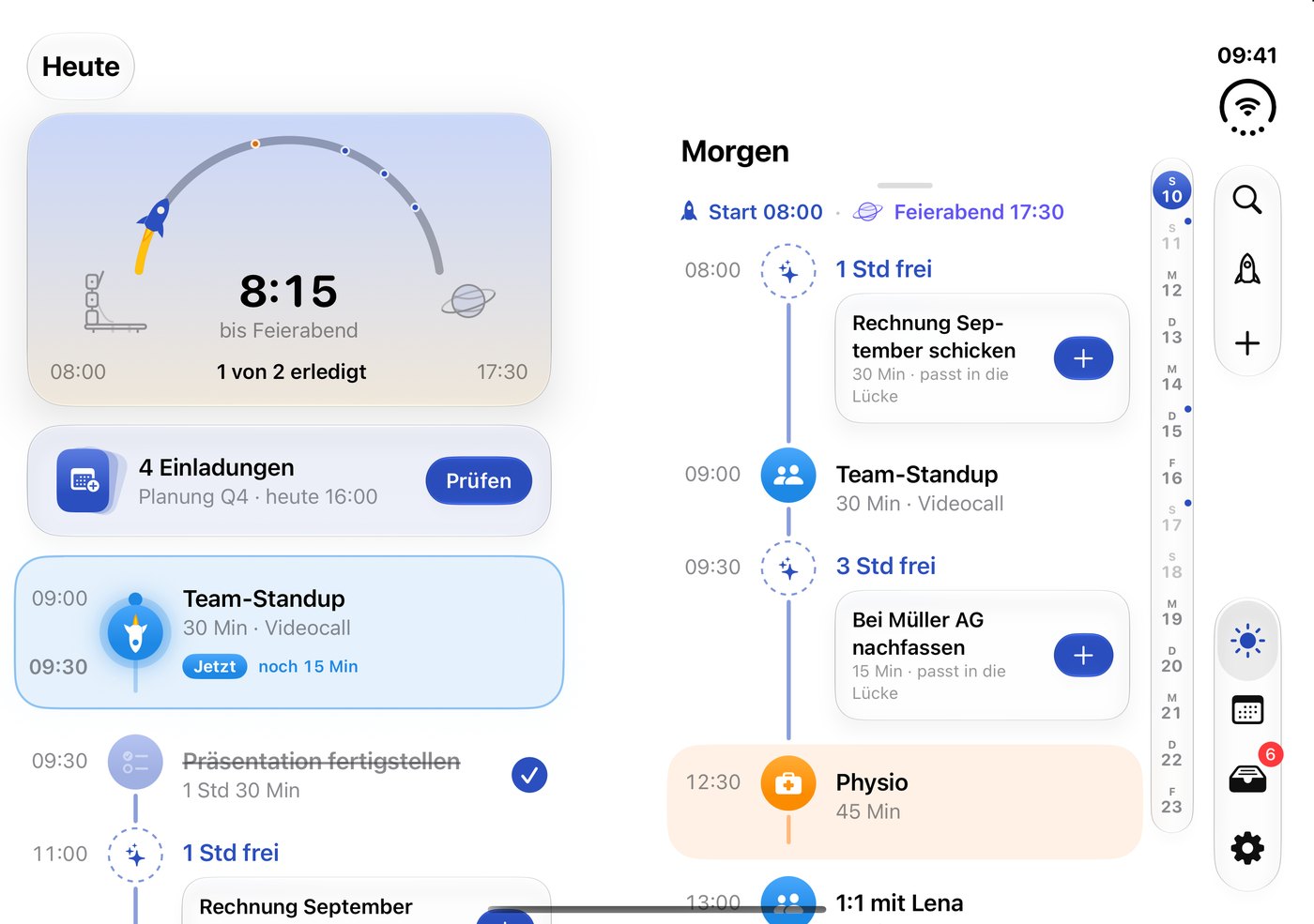 Missn halb geöffnet auf dem iPhone Duo: heute links, morgen rechts