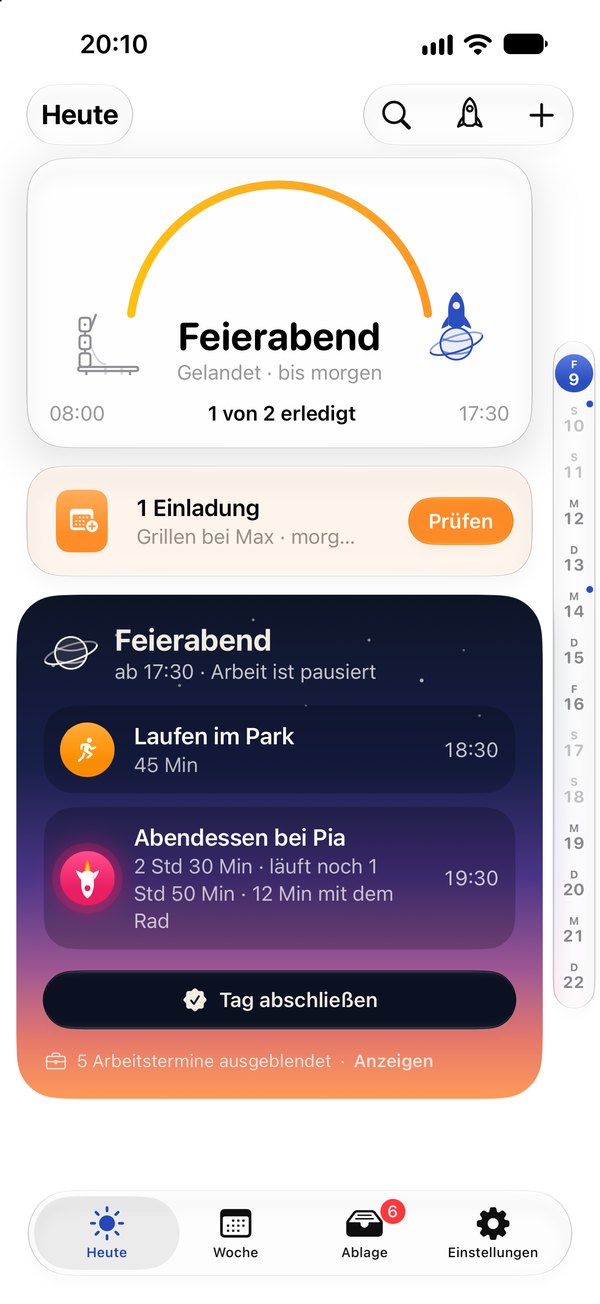 Missn am Abend: die Arbeit ist ausgeblendet, private Termine bleiben