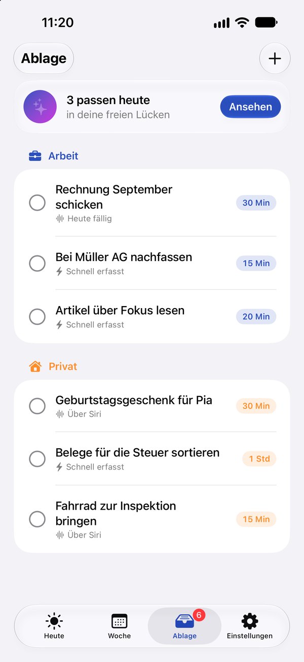 Die Ablage in Missn: Aufgaben ohne festen Termin