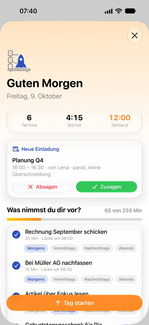 Missn am Morgen: Tag planen mit den Aufgaben in den freien Lücken
