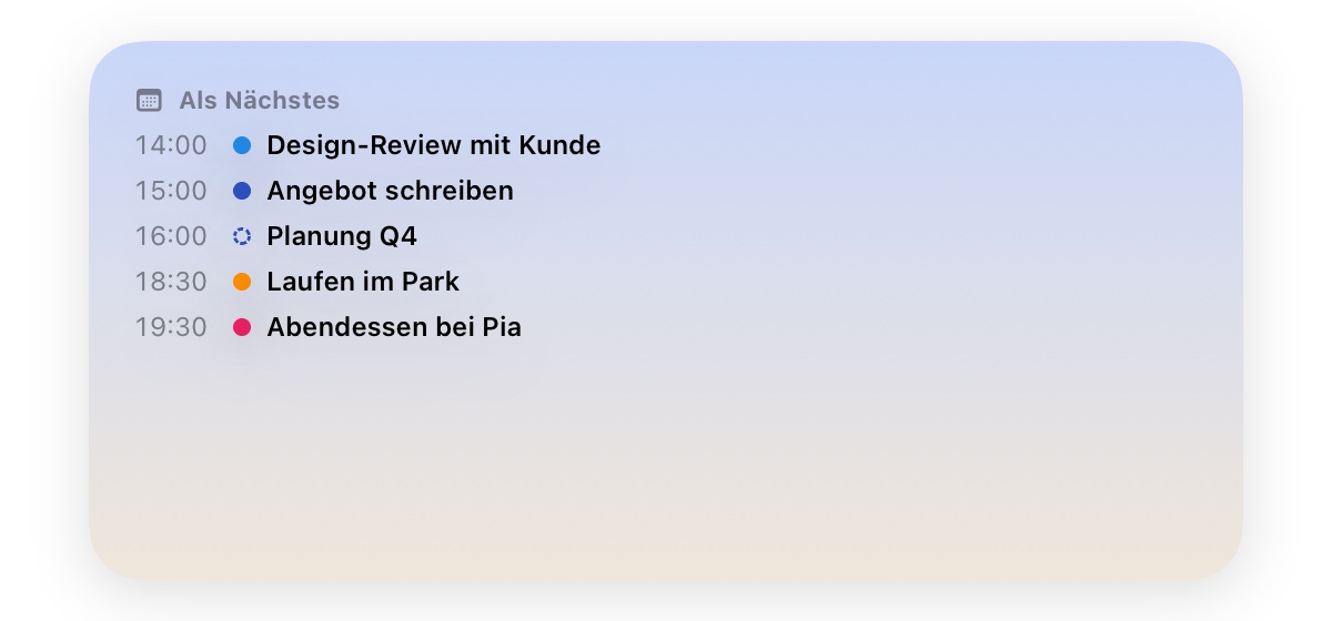 Das Widget „Als Nächstes“ von Missn