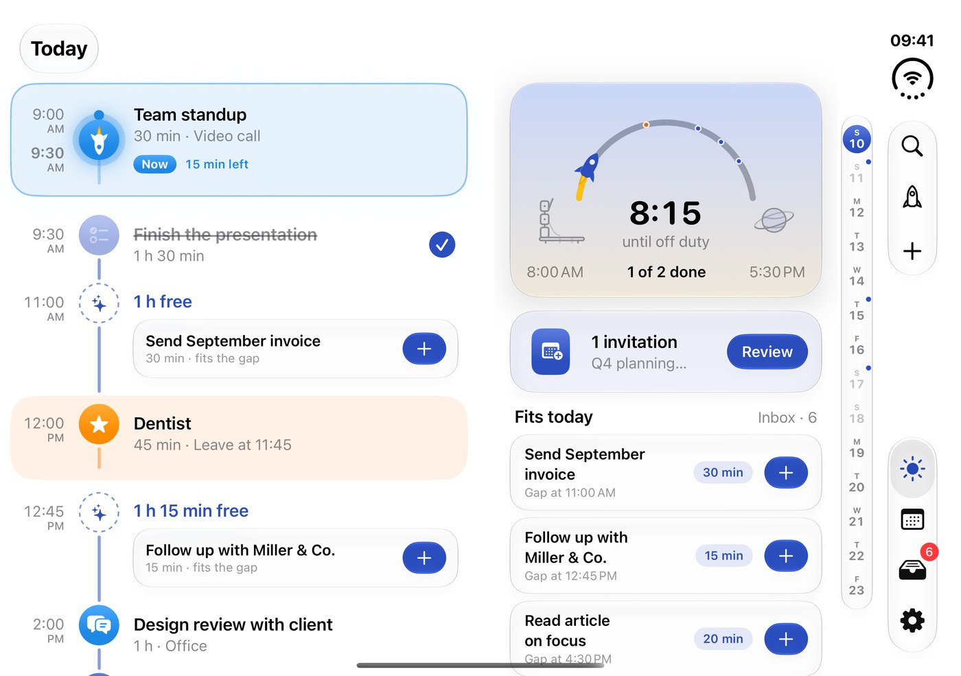 Missn in landscape on the open iPhone Duo: timeline and cockpit side by side