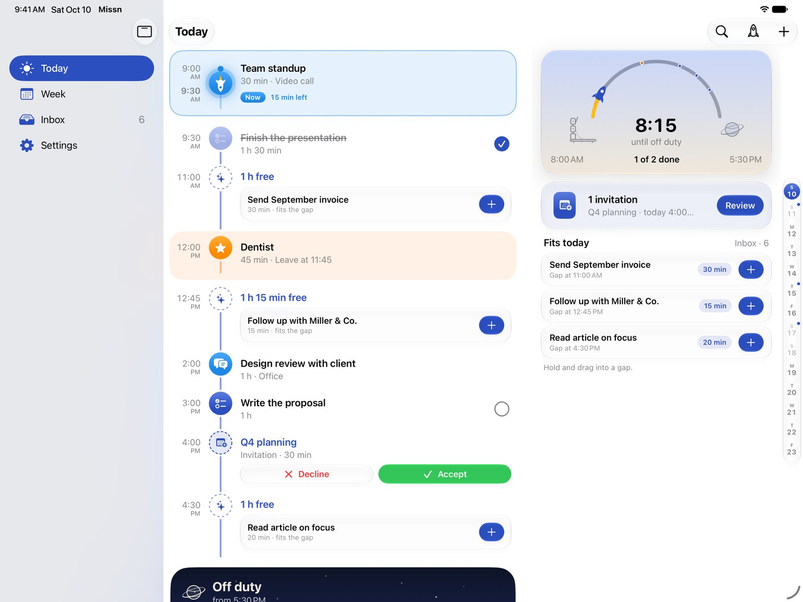 Missn on the iPad: the cockpit beside the timeline