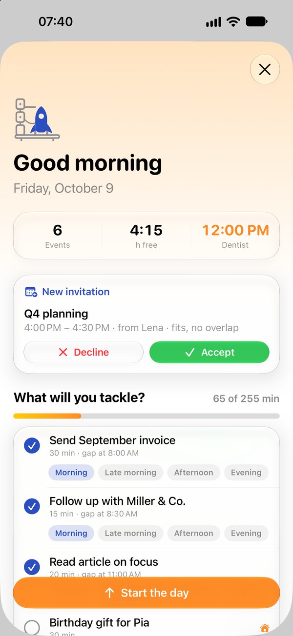 Missn in the morning: plan your day with tasks in the free gaps